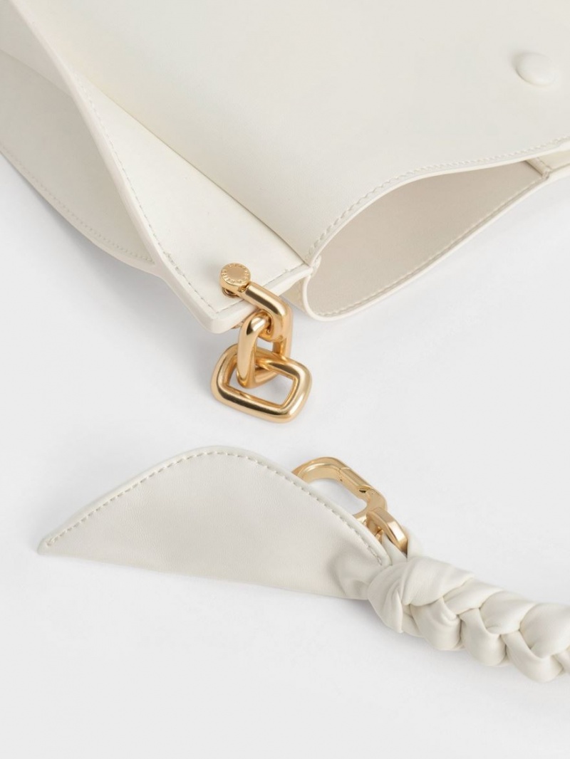 τσάντεσ ώμου Charles And Keith Cleona Braided Handle ασπρα | 93416-ROLJ
