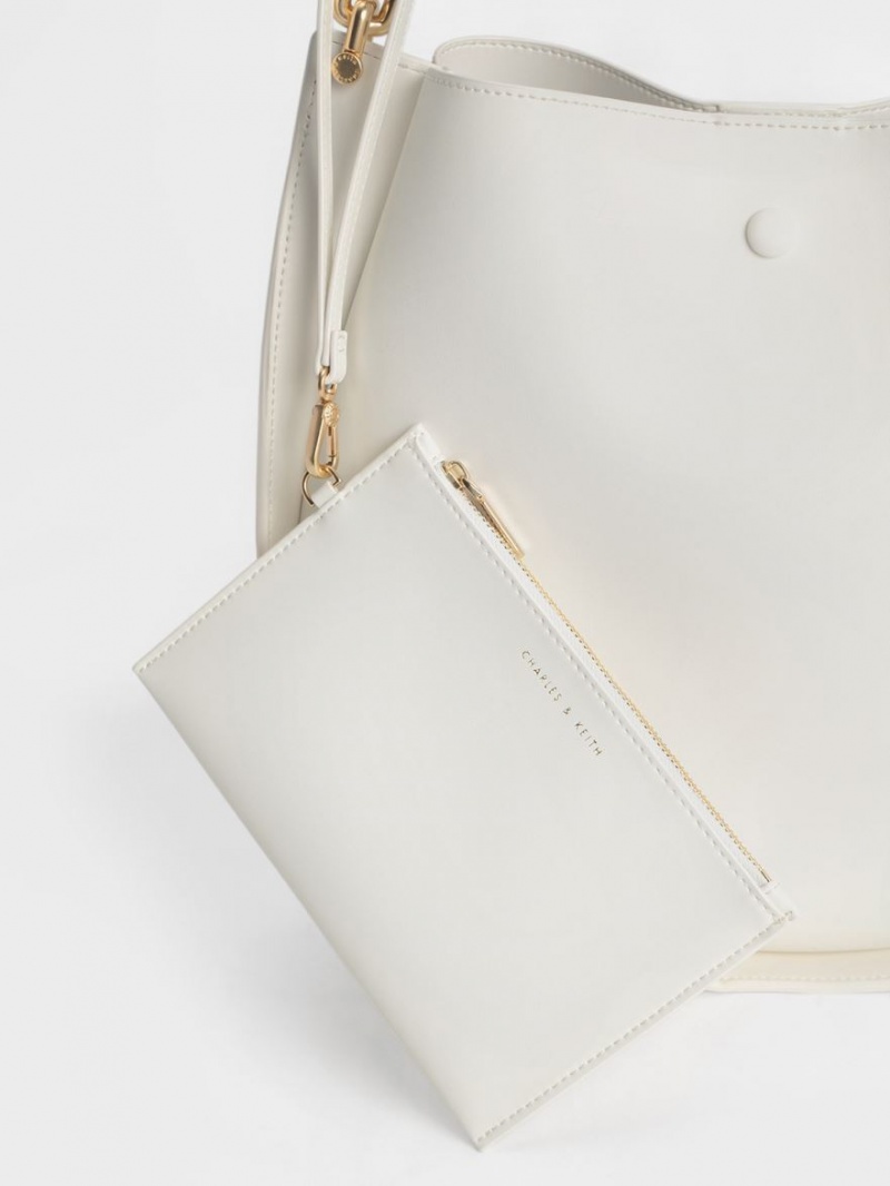 τσάντεσ ώμου Charles And Keith Cleona Braided Handle ασπρα | 93416-ROLJ