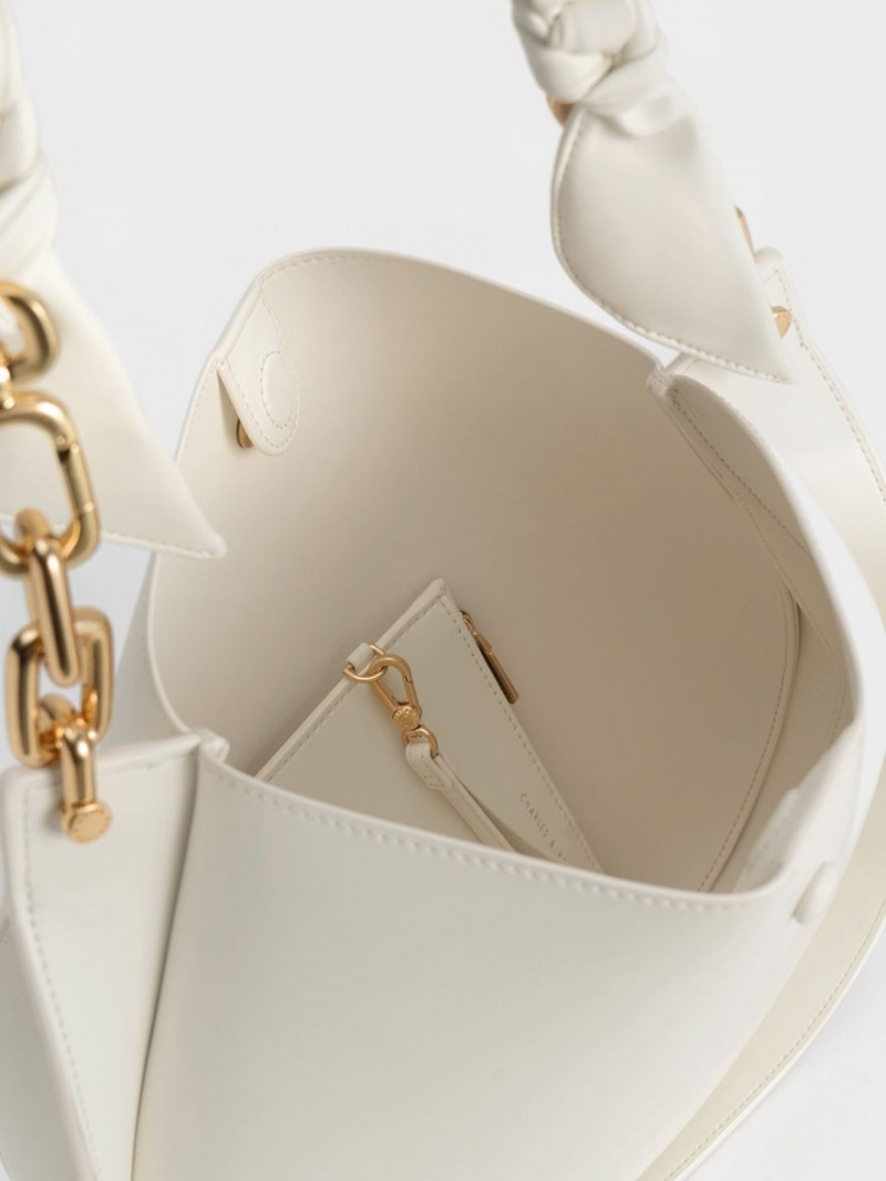 τσάντεσ ώμου Charles And Keith Cleona Braided Handle ασπρα | 93416-ROLJ