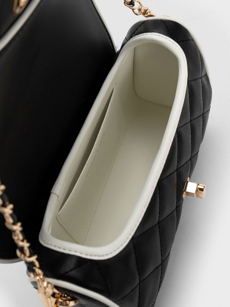 τσάντεσ χιαστί Charles And Keith Contrast-Trim Belted μαυρα | 67203-DSIA