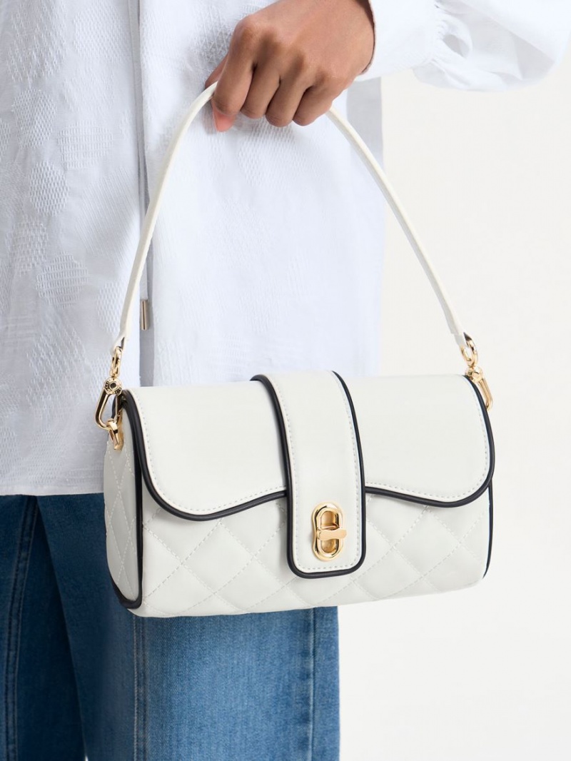 τσάντεσ χιαστί Charles And Keith Contrast-Trim Belted ασπρα | 63749-UCZE