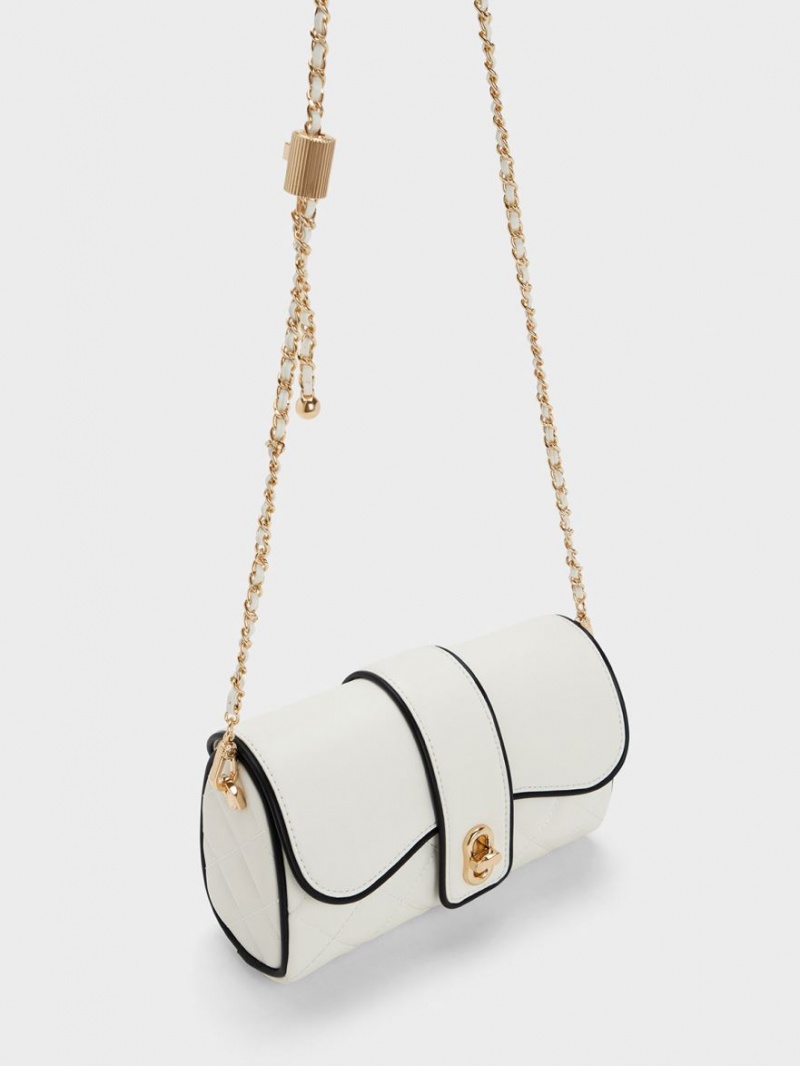 τσάντεσ χιαστί Charles And Keith Contrast-Trim Belted ασπρα | 63749-UCZE