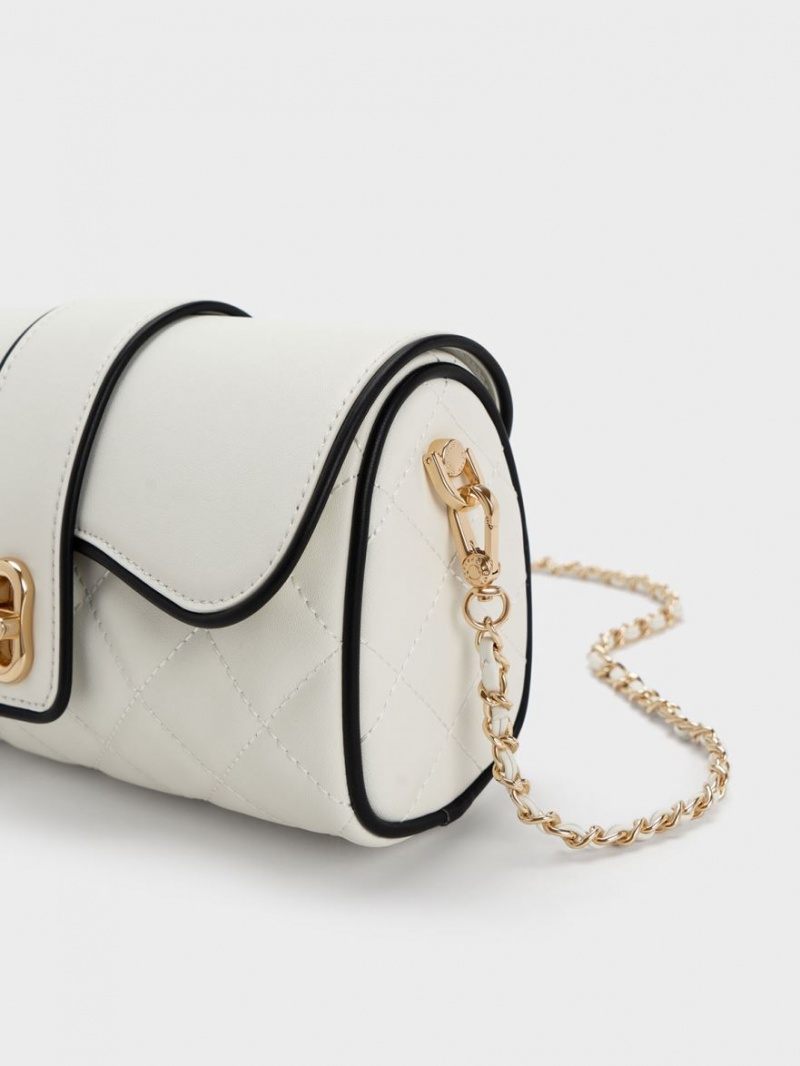 τσάντεσ χιαστί Charles And Keith Contrast-Trim Belted ασπρα | 63749-UCZE