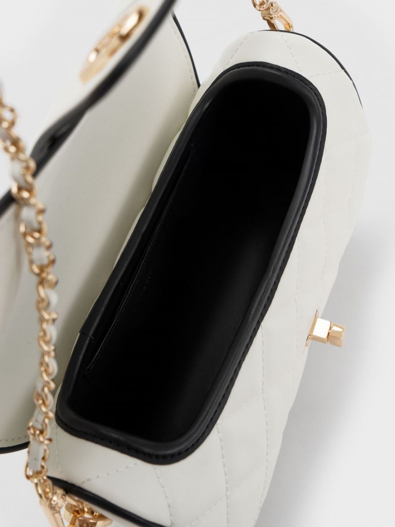 τσάντεσ χιαστί Charles And Keith Contrast-Trim Belted ασπρα | 63749-UCZE