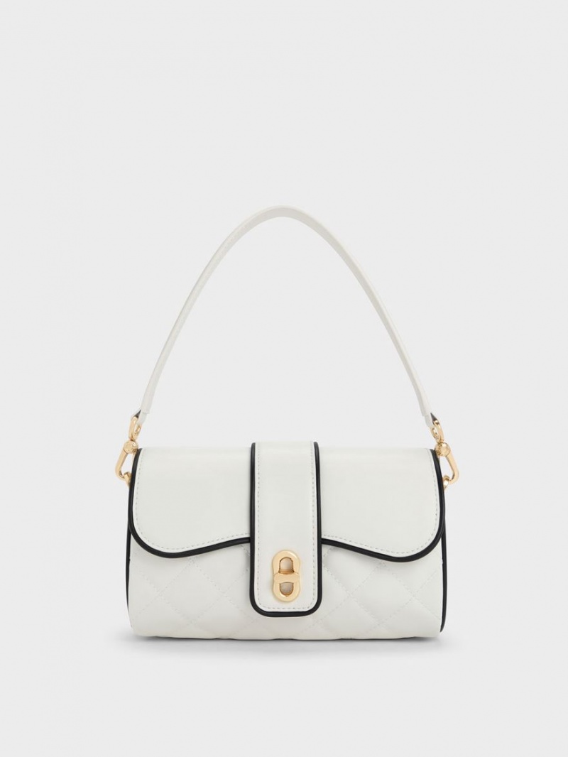 τσάντεσ χιαστί Charles And Keith Contrast-Trim Belted ασπρα | 63749-UCZE