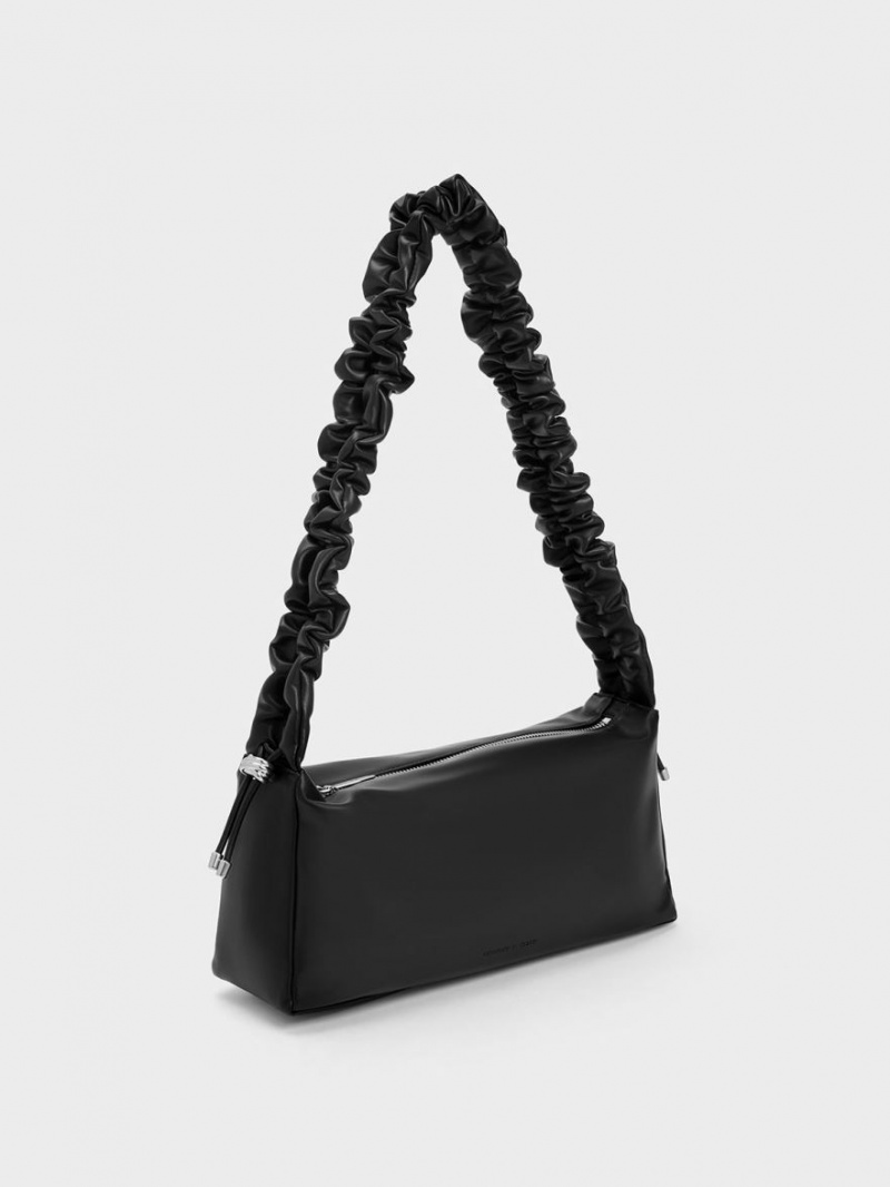 τσαντα χειροσ Charles And Keith Cosette Ruched μαυρα | 50739-IDLK