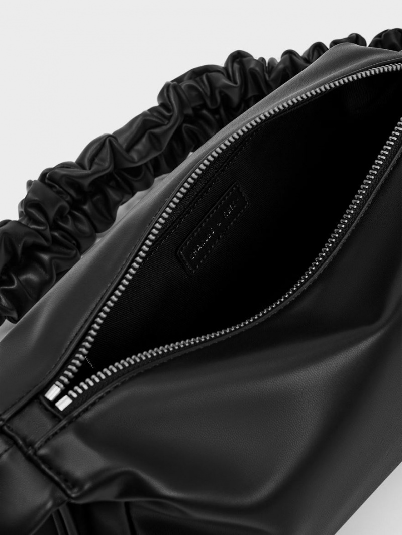 τσαντα χειροσ Charles And Keith Cosette Ruched μαυρα | 50739-IDLK