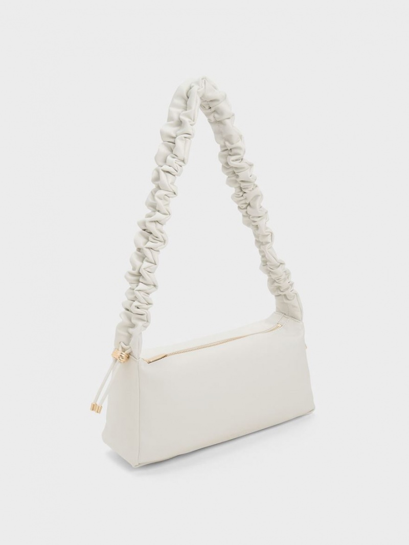 τσαντα χειροσ Charles And Keith Cosette Ruched ασπρα | 53641-MAPR