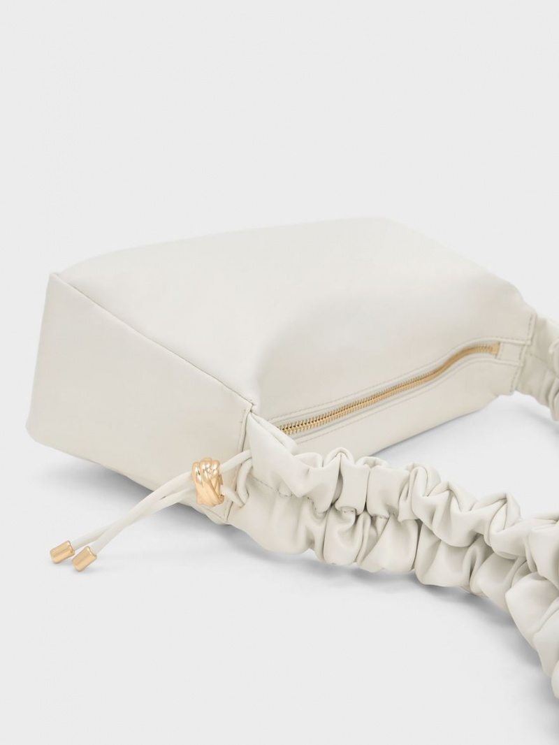 τσαντα χειροσ Charles And Keith Cosette Ruched ασπρα | 53641-MAPR