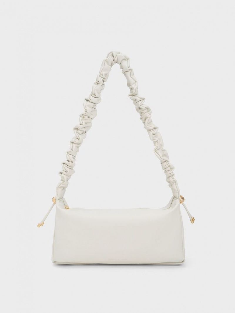 τσαντα χειροσ Charles And Keith Cosette Ruched ασπρα | 53641-MAPR