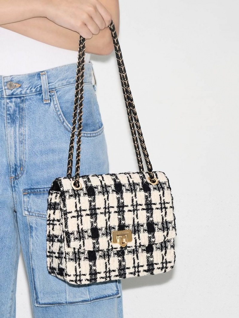 τσάντεσ ώμου Charles And Keith Cressida Tweed Chain λουρακια Πολύχρωμο | 02146-KQSG