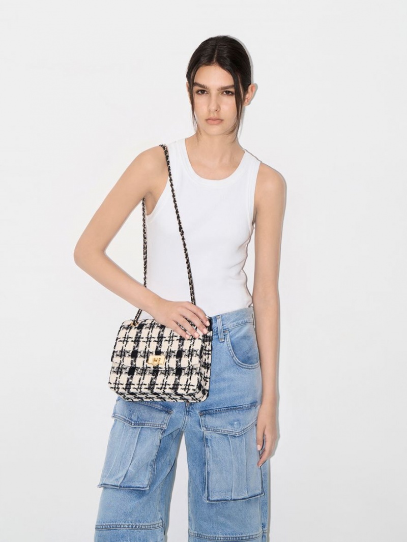 τσάντεσ ώμου Charles And Keith Cressida Tweed Chain λουρακια Πολύχρωμο | 02146-KQSG
