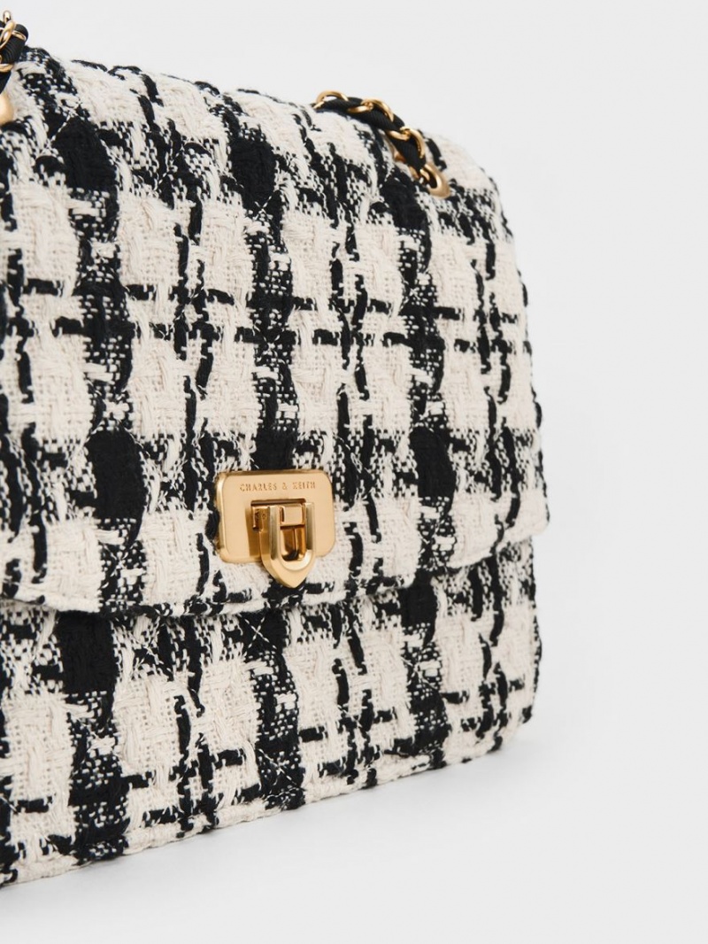 τσάντεσ ώμου Charles And Keith Cressida Tweed Chain λουρακια Πολύχρωμο | 02146-KQSG
