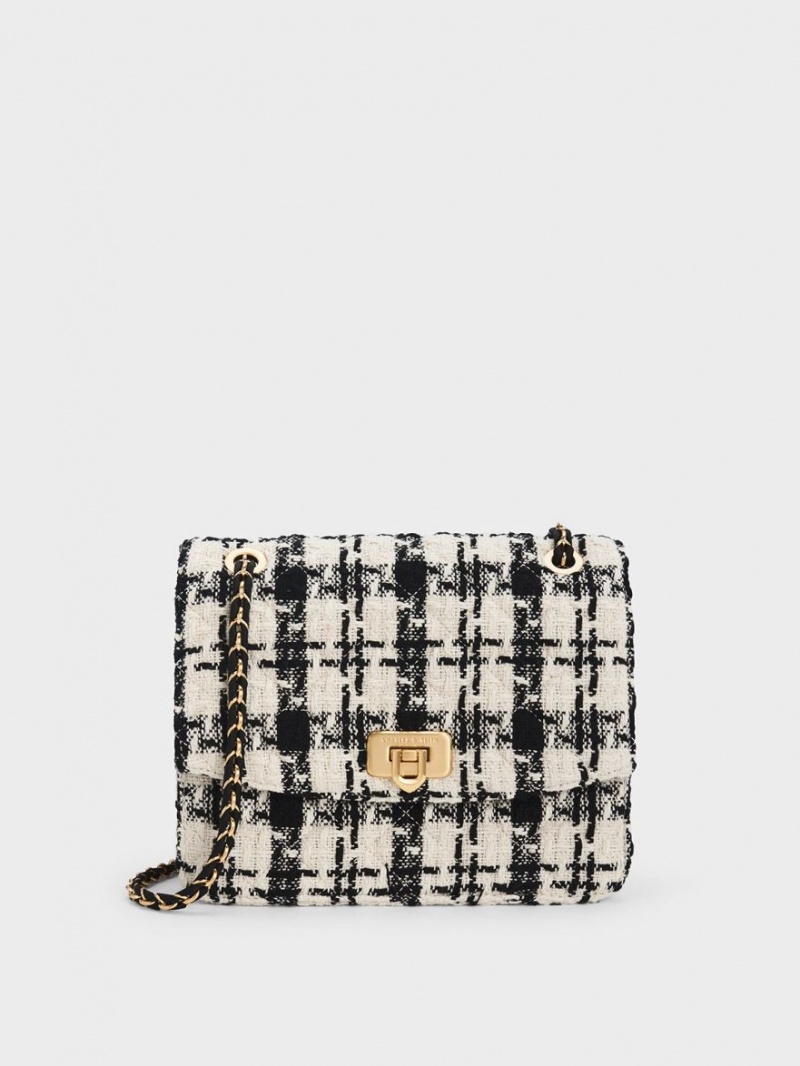 τσάντεσ ώμου Charles And Keith Cressida Tweed Chain λουρακια Πολύχρωμο | 02146-KQSG