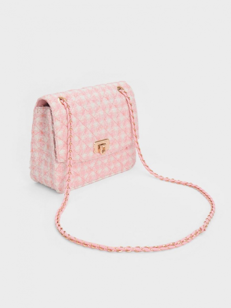 τσάντεσ ώμου Charles And Keith Cressida Tweed Chain λουρακια ροζ | 91748-XCJB