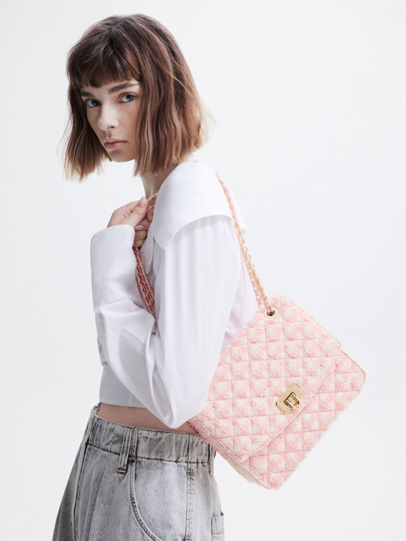 τσάντεσ ώμου Charles And Keith Cressida Tweed Chain λουρακια ροζ | 91748-XCJB