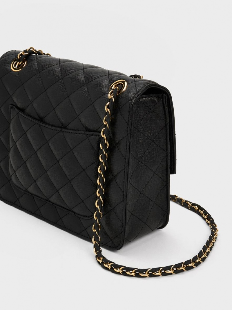 τσάντεσ ώμου Charles And Keith Cressida Καπιτονέ Chain λουρακια μαυρα | 61385-RMVS