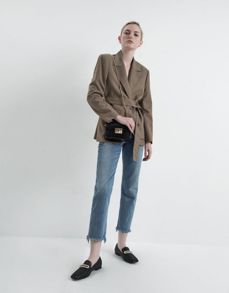 τσάντεσ χιαστί Charles And Keith Croc-Effect Chain λουρακια μαυρα | 56098-DQVL