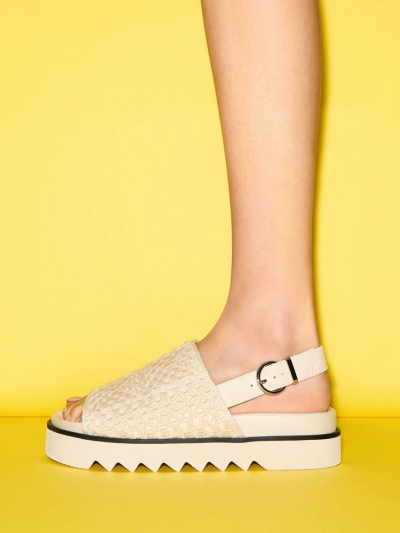 Πεδιλα Πλατφορμεσ Charles And Keith Crochet & δερματινα Slingback κρέμα | 26089-BVFJ