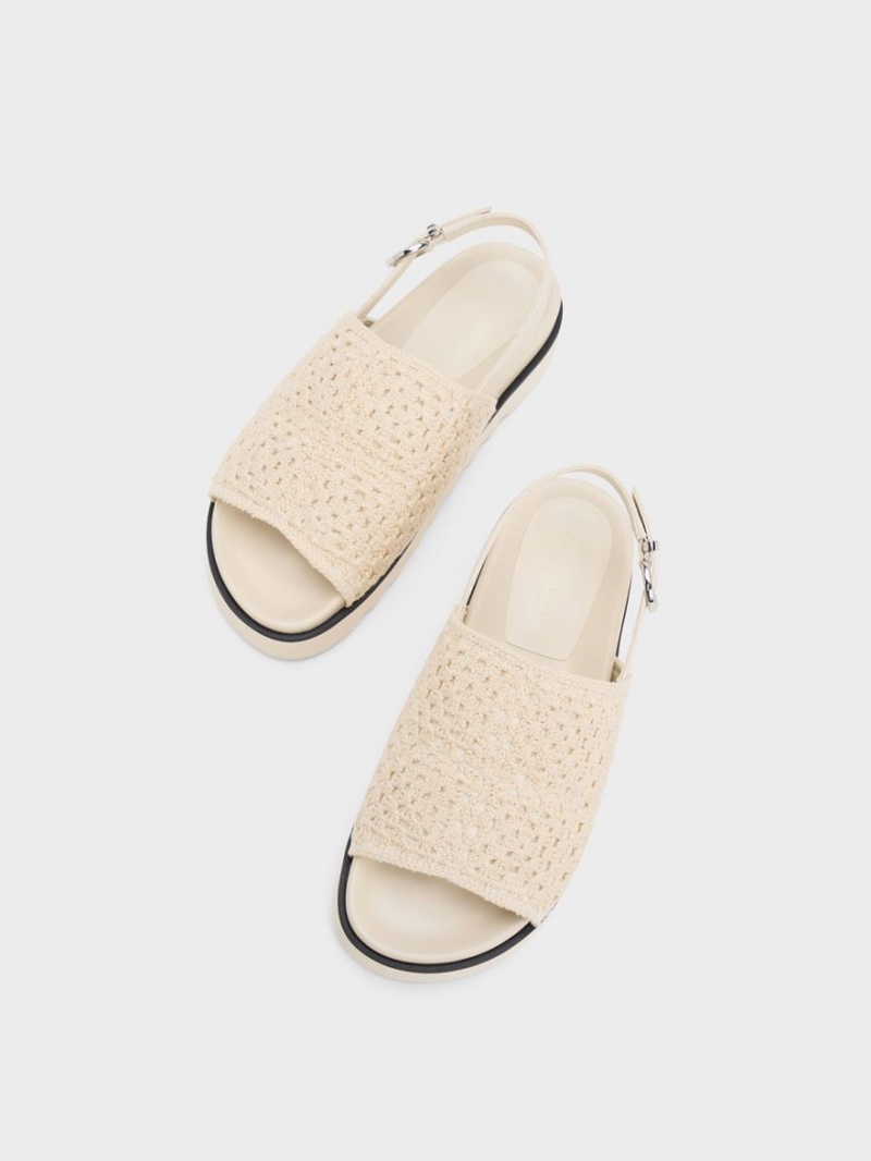 Πεδιλα Πλατφορμεσ Charles And Keith Crochet & δερματινα Slingback κρέμα | 26089-BVFJ