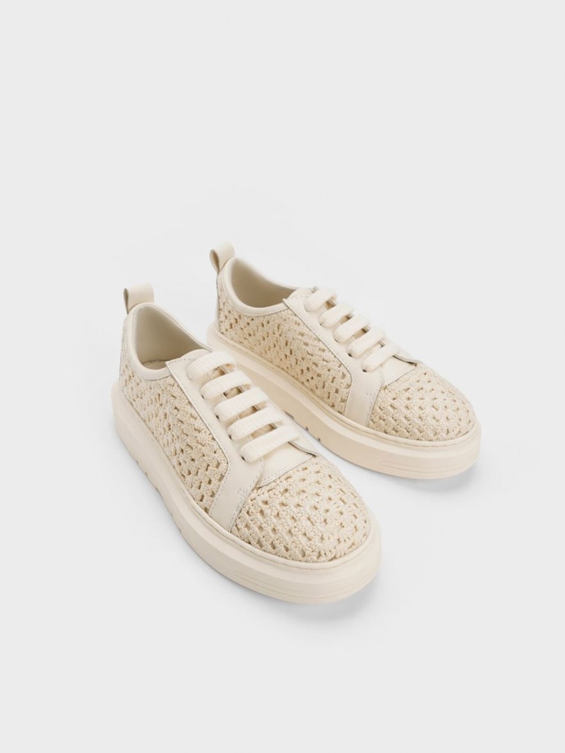 Αθλητικα Παπουτσια Charles And Keith Crochet & δερματινα Μπεζ | 03724-WUHI