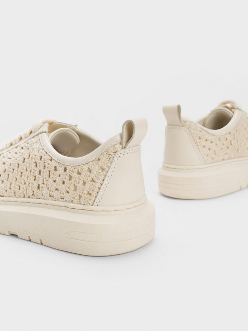 Αθλητικα Παπουτσια Charles And Keith Crochet & δερματινα Μπεζ | 03724-WUHI