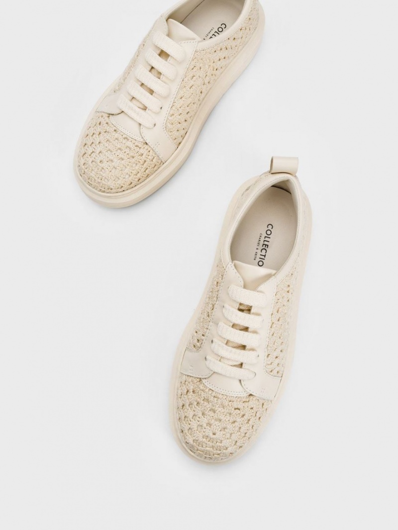 Αθλητικα Παπουτσια Charles And Keith Crochet & δερματινα Μπεζ | 03724-WUHI