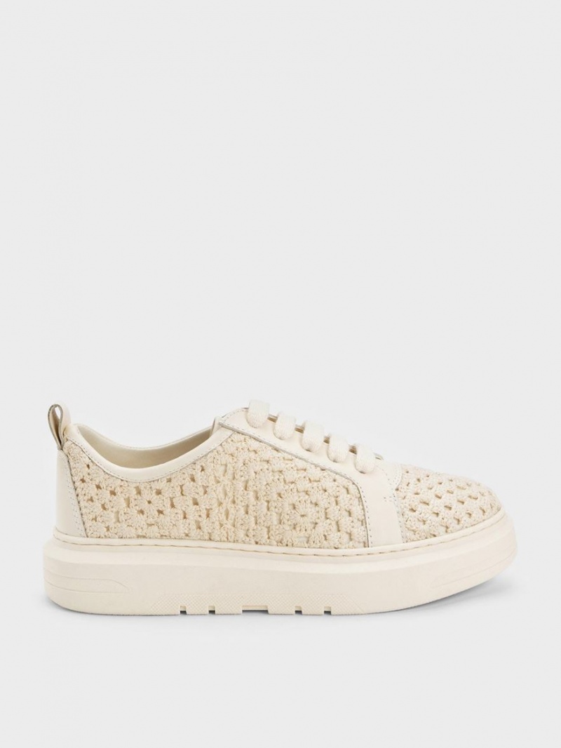 Αθλητικα Παπουτσια Charles And Keith Crochet & δερματινα Μπεζ | 03724-WUHI