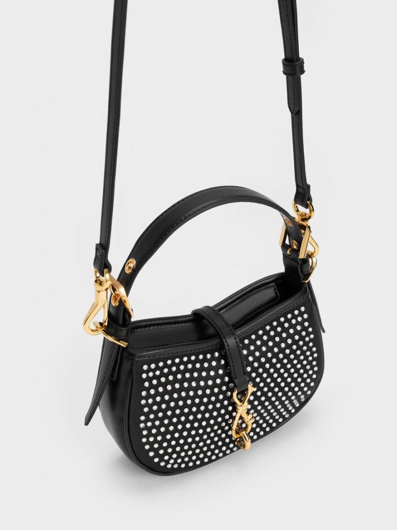 τσάντεσ ώμου Charles And Keith Crystal-Embellished Belted μαυρα | 29650-VGHS