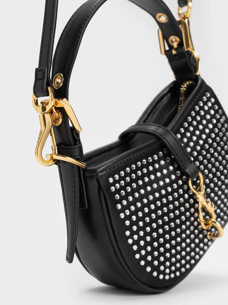 τσάντεσ ώμου Charles And Keith Crystal-Embellished Belted μαυρα | 29650-VGHS