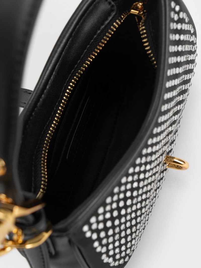 τσάντεσ ώμου Charles And Keith Crystal-Embellished Belted μαυρα | 29650-VGHS