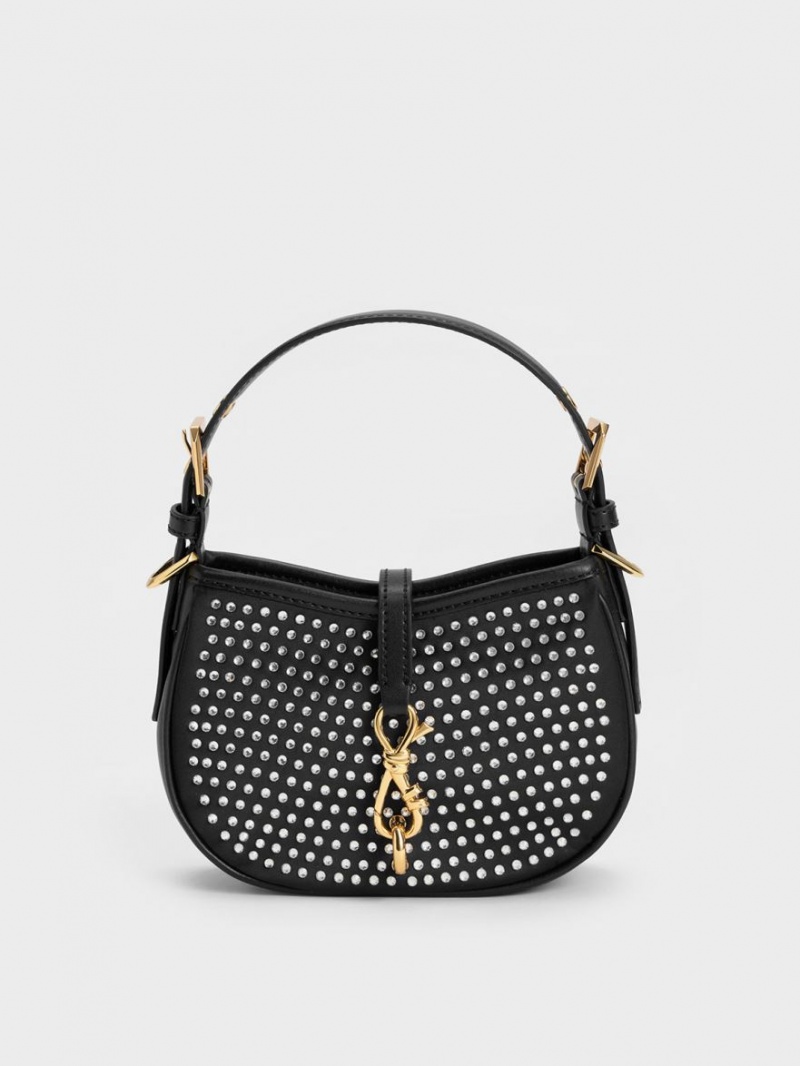 τσάντεσ ώμου Charles And Keith Crystal-Embellished Belted μαυρα | 29650-VGHS
