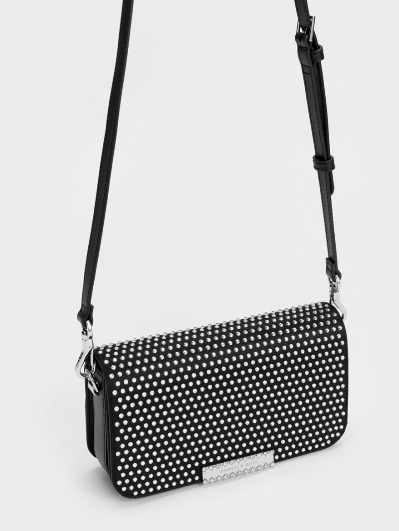 τσάντεσ ώμου Charles And Keith Crystal-Embellished Chain λουρακια μαυρα | 90568-IZQS