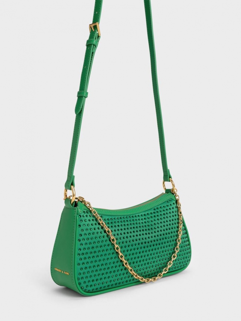 τσάντεσ ώμου Charles And Keith Crystal-Embellished Satin πρασινο | 21984-EKMI