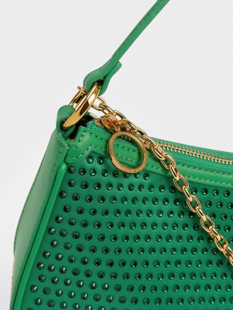 τσάντεσ ώμου Charles And Keith Crystal-Embellished Satin πρασινο | 21984-EKMI