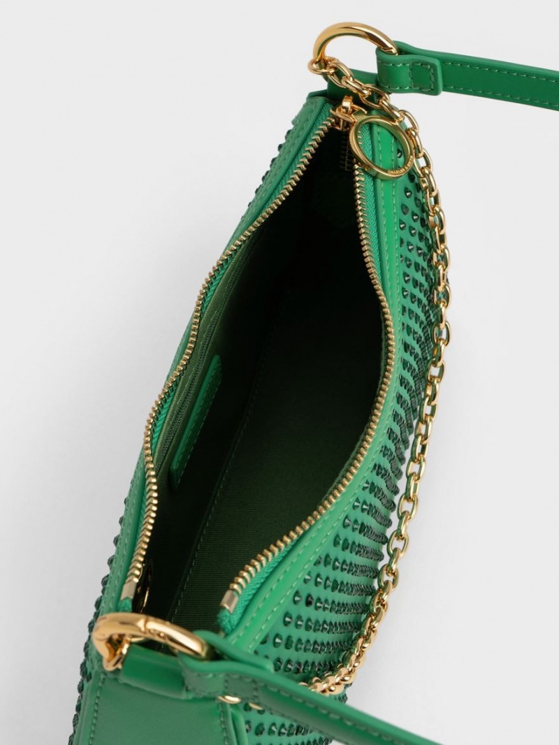 τσάντεσ ώμου Charles And Keith Crystal-Embellished Satin πρασινο | 21984-EKMI