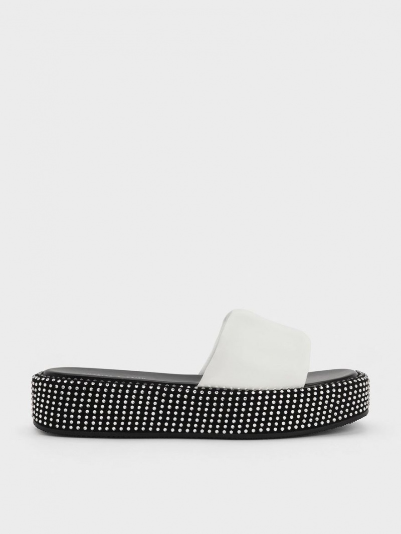 Πεδιλα Πλατφορμεσ Charles And Keith Crystal-Embellished ασπρα | 06835-ZHUS