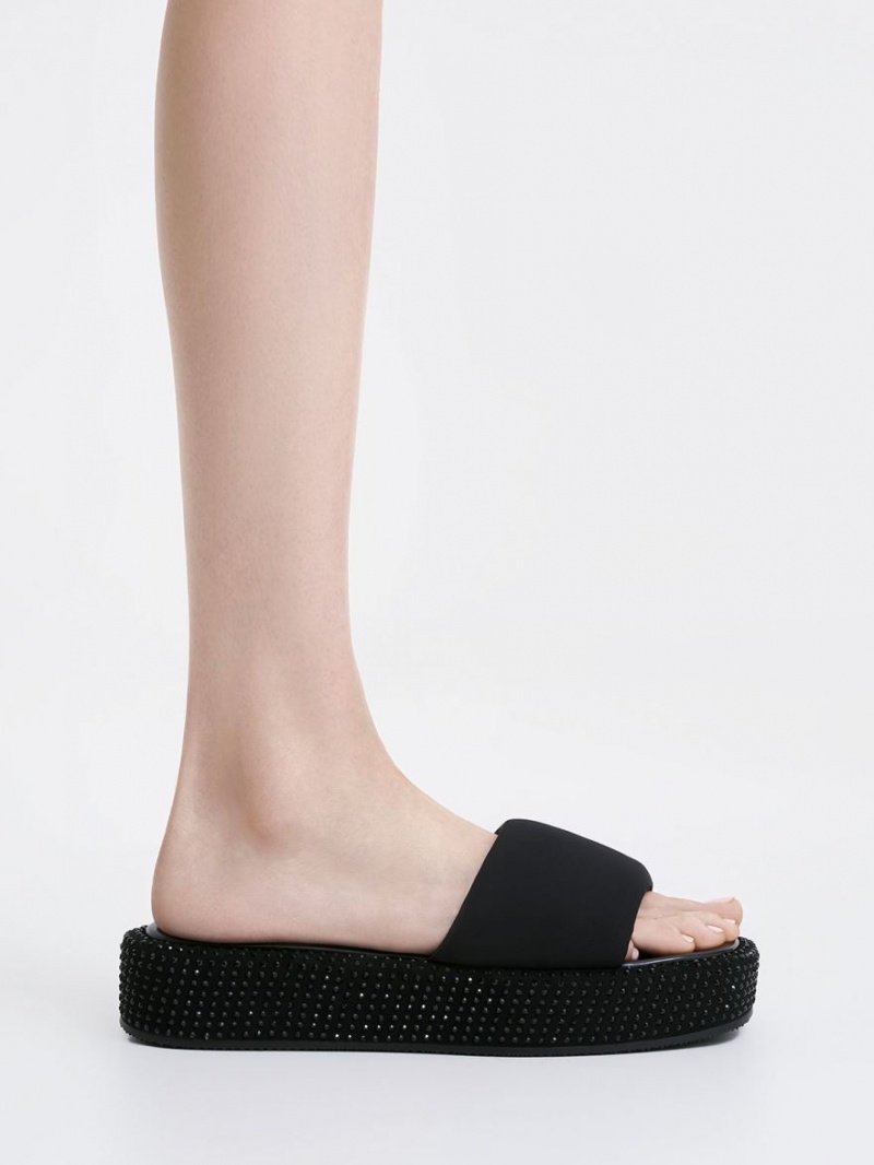 Πεδιλα Πλατφορμεσ Charles And Keith Crystal-Embellished νάιλον μαυρα | 34891-FCNE