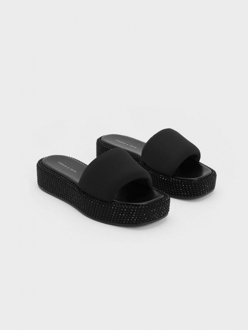 Πεδιλα Πλατφορμεσ Charles And Keith Crystal-Embellished νάιλον μαυρα | 34891-FCNE