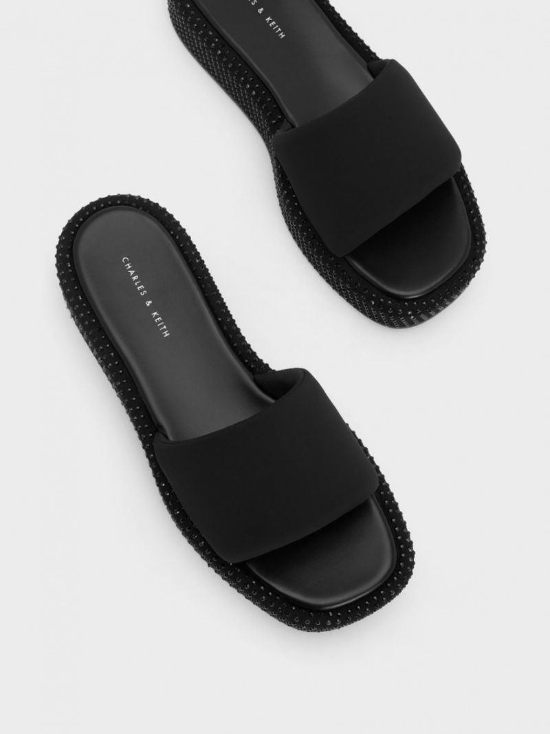 Πεδιλα Πλατφορμεσ Charles And Keith Crystal-Embellished νάιλον μαυρα | 34891-FCNE