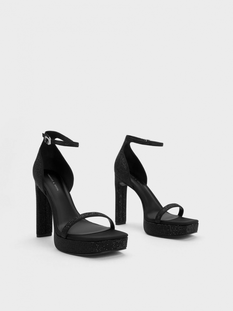 Πεδιλα Πλατφορμεσ Charles And Keith Crystal Ankle-λουρακια μαυρα | 27043-ZYBA