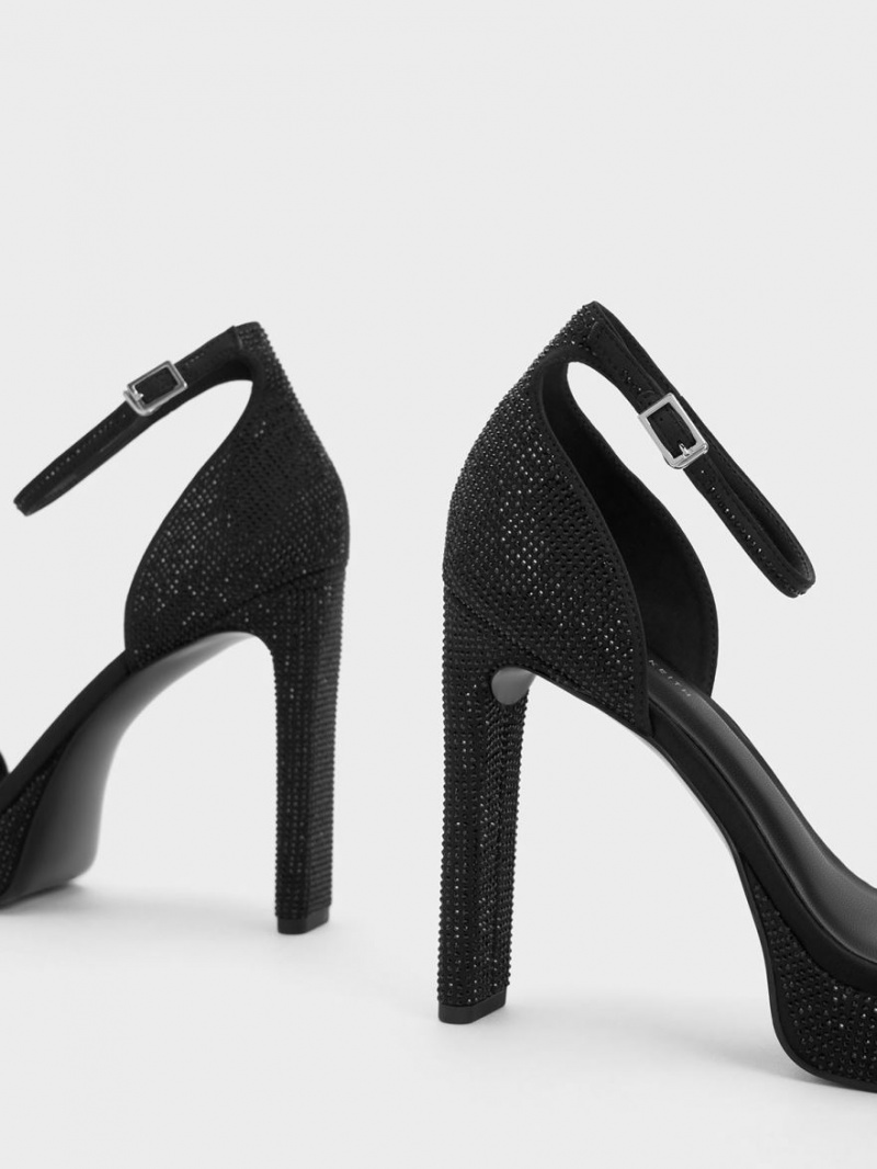 Πεδιλα Πλατφορμεσ Charles And Keith Crystal Ankle-λουρακια μαυρα | 27043-ZYBA
