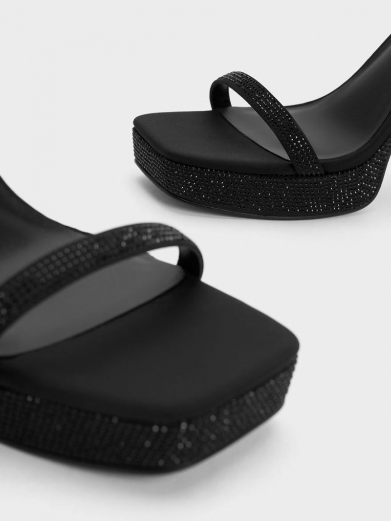 Πεδιλα Πλατφορμεσ Charles And Keith Crystal Ankle-λουρακια μαυρα | 27043-ZYBA