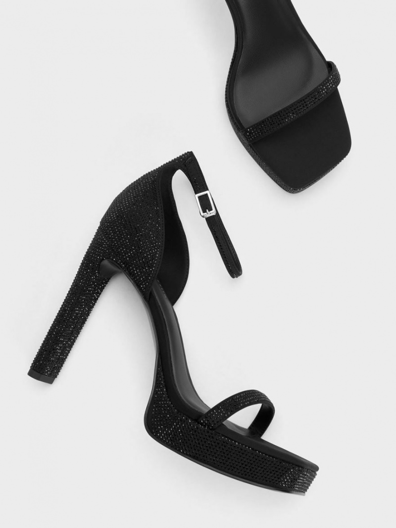 Πεδιλα Πλατφορμεσ Charles And Keith Crystal Ankle-λουρακια μαυρα | 27043-ZYBA