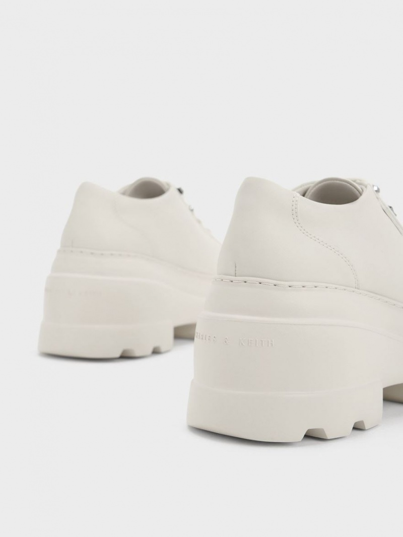 μποτα πλατφορμα Charles And Keith Crystal Heart-Motif δαντελα-Up Oxfords ασπρα | 85261-LPKM
