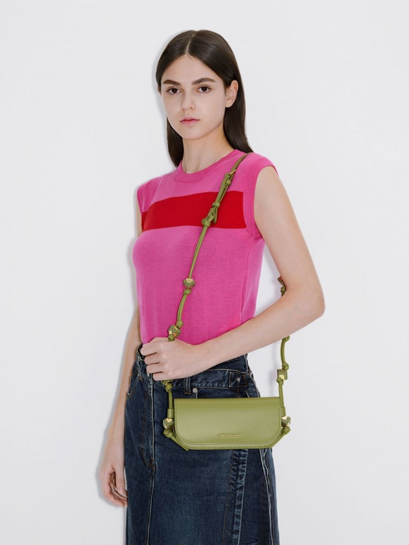 τσάντεσ χιαστί Charles And Keith Cube Knotted Elongated Ελιά | 34751-GOVR
