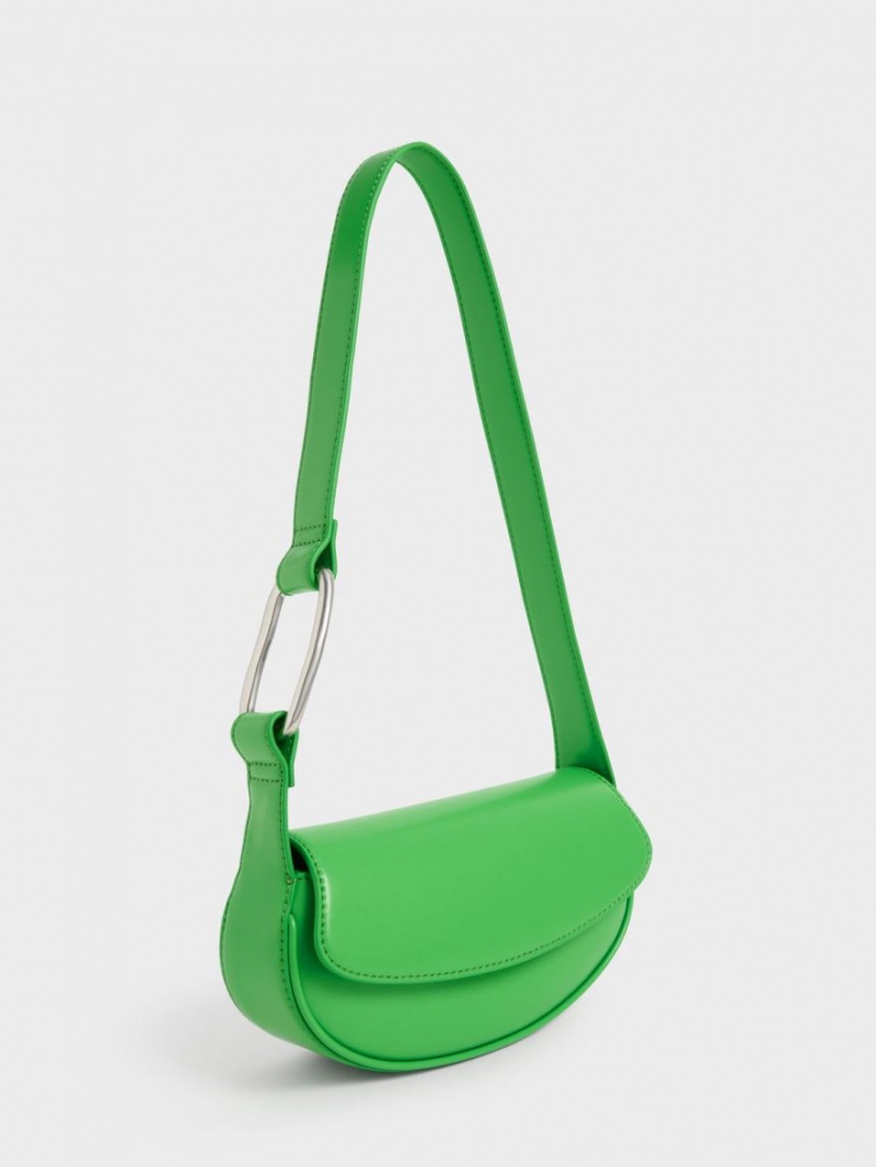 τσάντεσ ώμου Charles And Keith Curved Front Flap πρασινο | 10284-RPJO