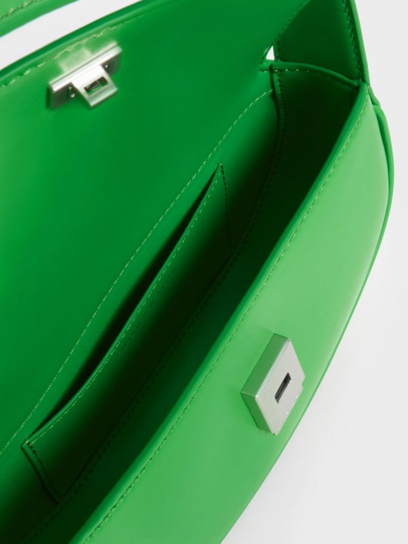 τσάντεσ ώμου Charles And Keith Curved Front Flap πρασινο | 10284-RPJO