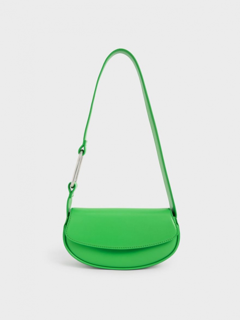 τσάντεσ ώμου Charles And Keith Curved Front Flap πρασινο | 10284-RPJO