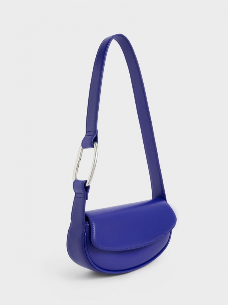 τσάντεσ ώμου Charles And Keith Curved Front Flap μπλε | 27864-JFXI